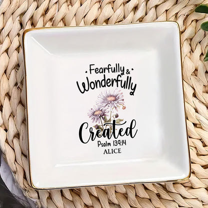 Fearfully and Wonderfully Created Psalm 139:14 Birth Month Flower | Personalized Jewelry Dish JSJDHLPA2862M