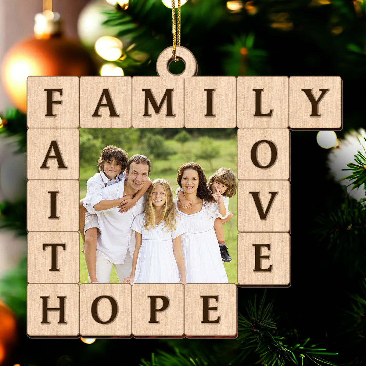 Family Faith Love Hope | Personalized Cutout & Print 2 Sides Wood Ornament JSCWO2SHLPA2749L