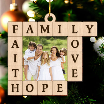 Family Faith Love Hope | Personalized Cutout & Print 2 Sides Wood Ornament JSCWO2SHLPA2749L