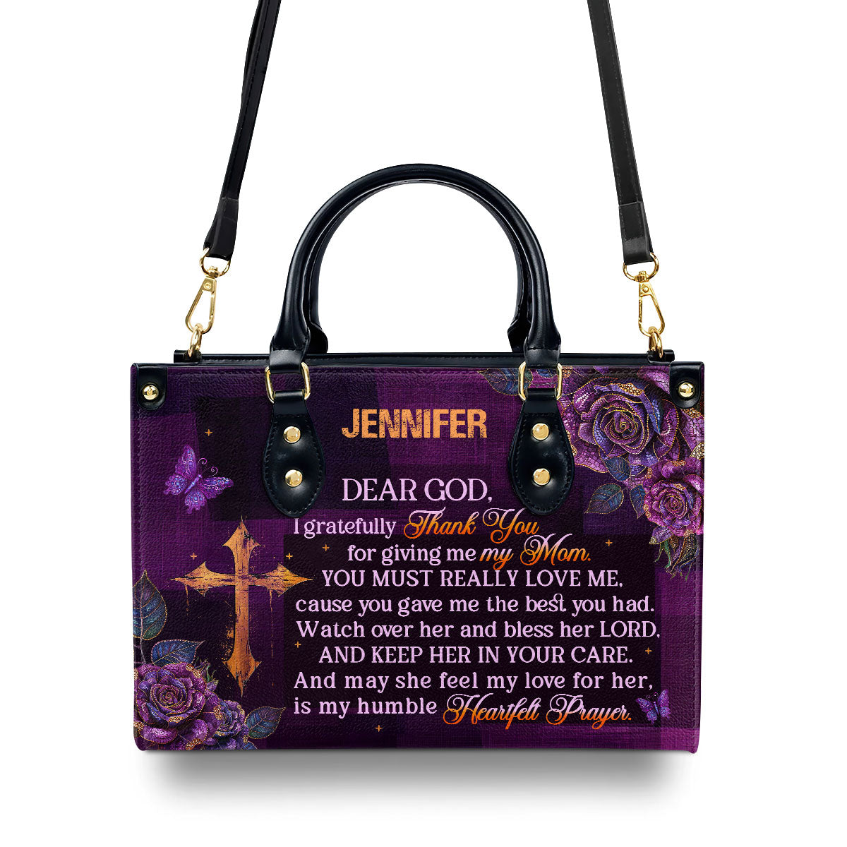 Jesuspirit | Personalized Leather Handbag With Zipper | I Gratefully For Giving Me My Mom LHBM788