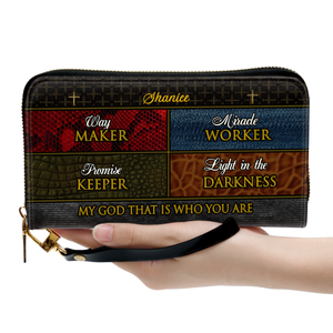 Jesuspirit | Personalized Leather Clutch Purse With Wristlet Strap Handle | Spiritual Gifts For Christian Women | Way Maker CPM727