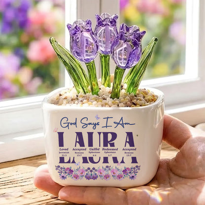 God Says I Am | Personalized Glass Everlasting Tulips