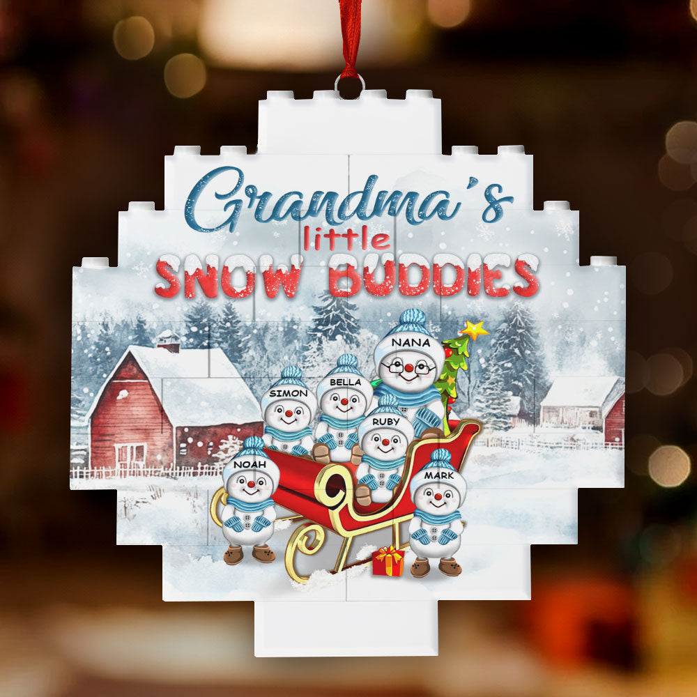 Grandma's Little Snow Buddies | Personalized Circle Buildable Ornament-1 Side Print