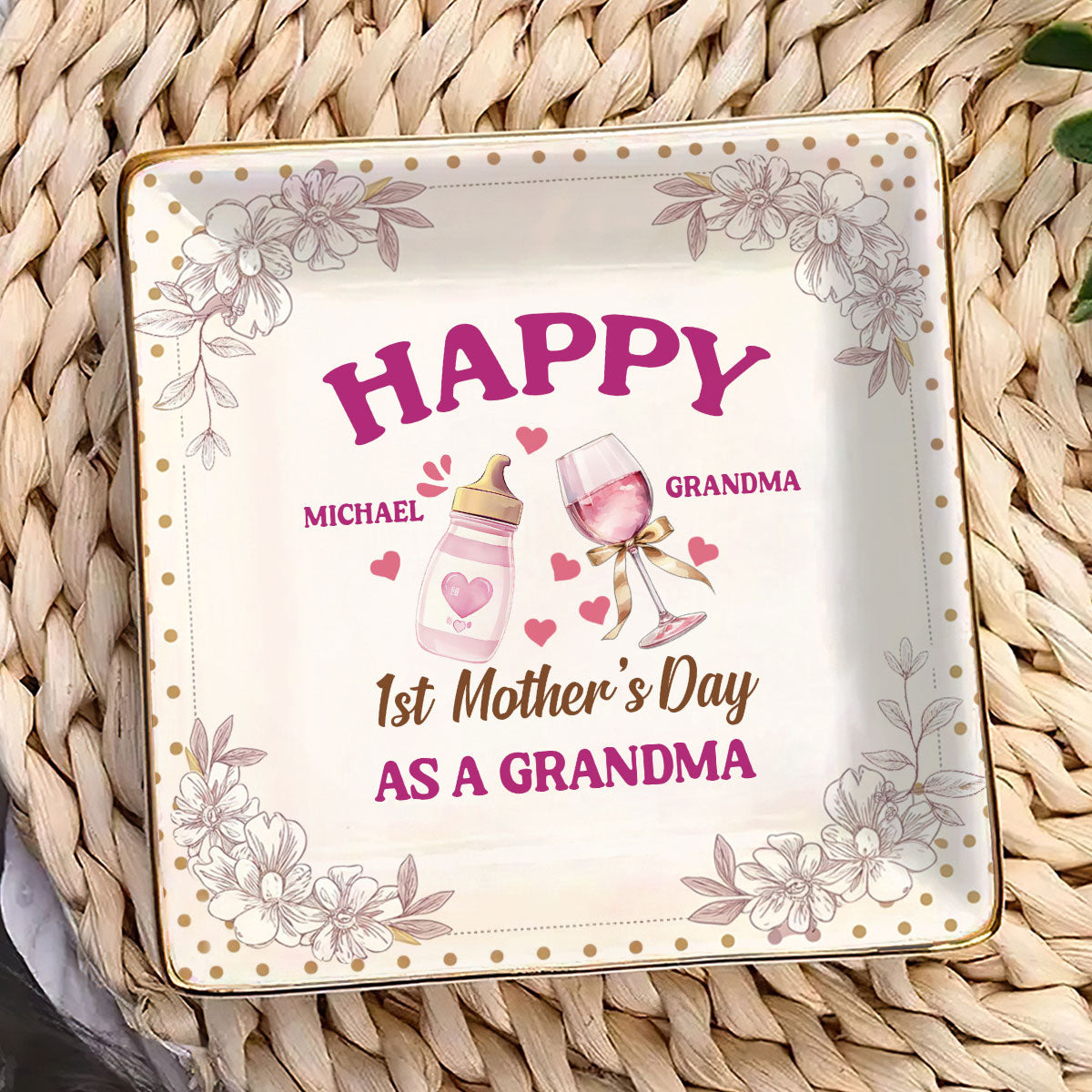 Happy First's Day As A Grandma | Personalized Ceramic Ring Dish Square