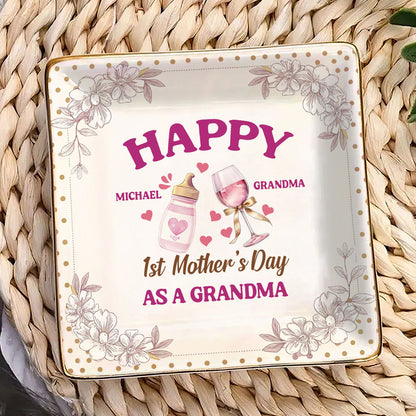 Happy First's Day As A Grandma | Personalized Ceramic Ring Dish Square