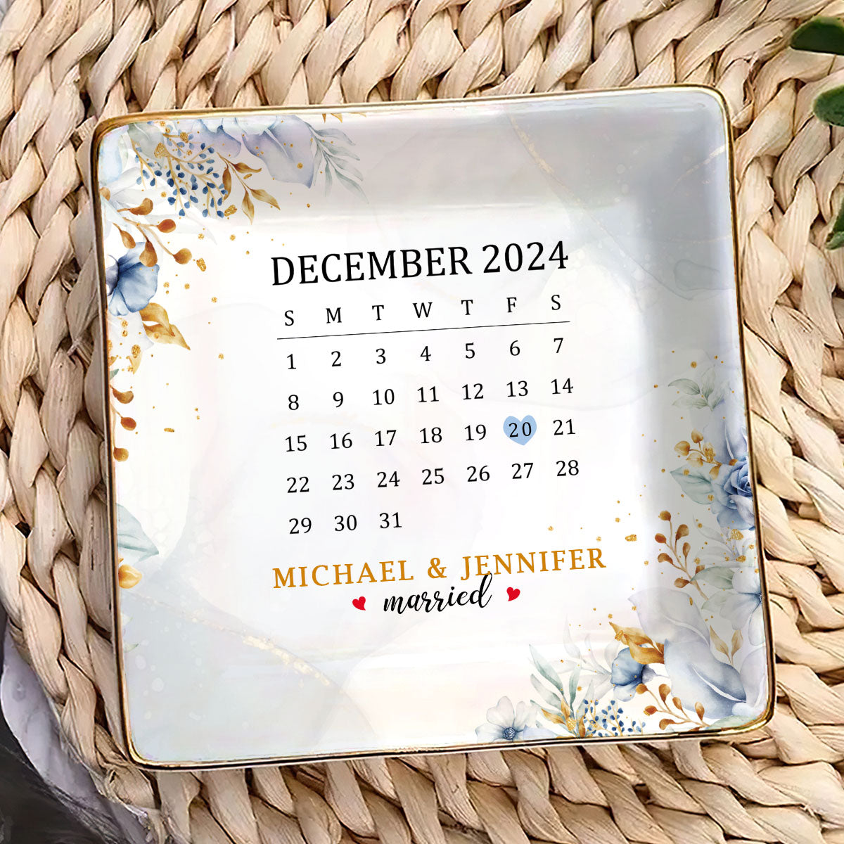 Wedding Calendar Date | Personalized Ceramic Ring Dish Square