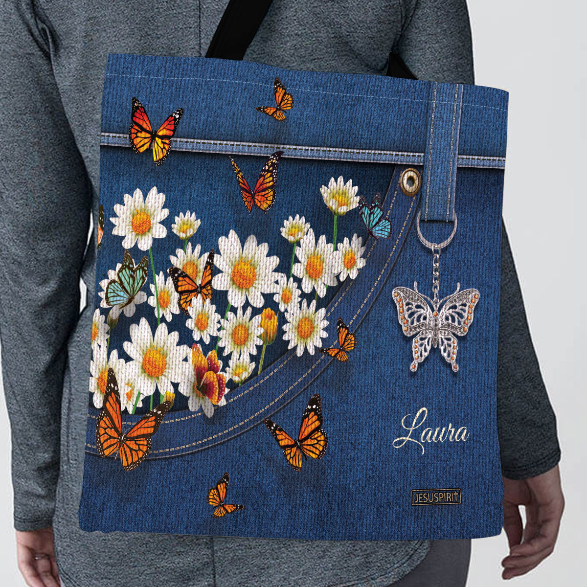 Lovely Personalized Daisy And Butterfly Tote Bag HM422