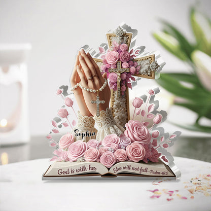 God Is With Her She Will Not Fall  | Personalized Custom Shaped Squared Acrylic Plaque