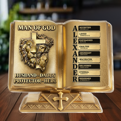 Man Of God Husband Daddy Protector Hero Golden Edition | Personalized Custom Shaped Acrylic Plaque