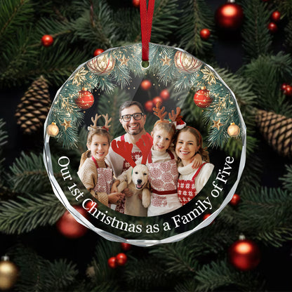 Custom Photo Christmas | Personalized 1-Side Round Glass Ornament