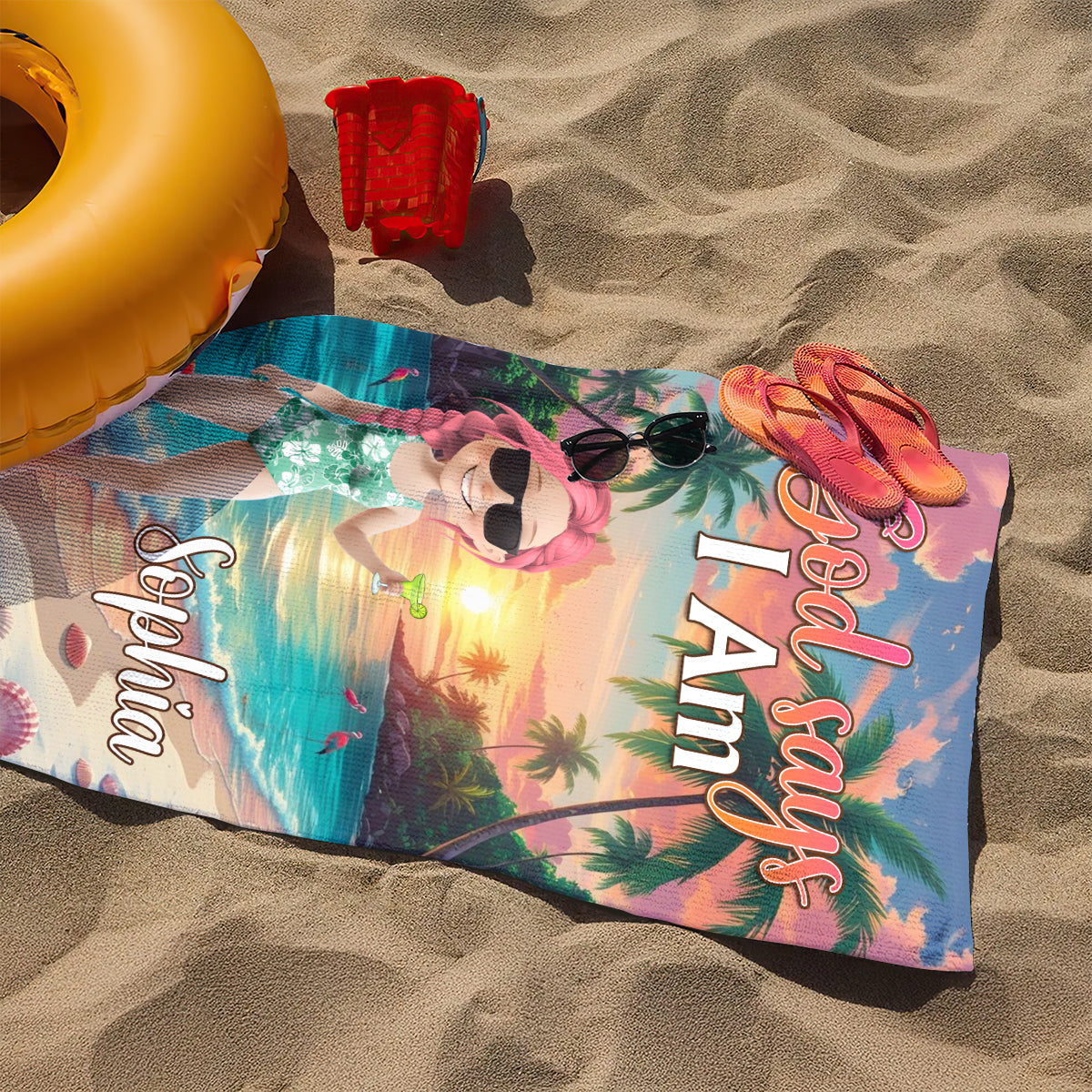 God Says I Am  | Personalized Beach Towel