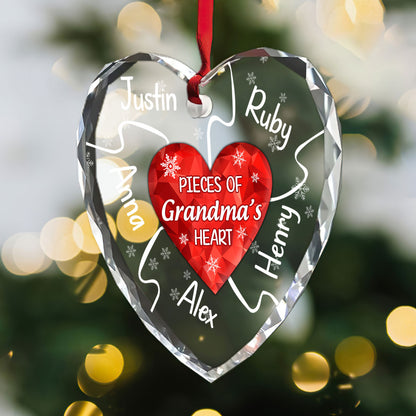 Pieces Of Grandma's Heart | Personalized Heart Shaped Glass Ornament JSHGOHLN2652D