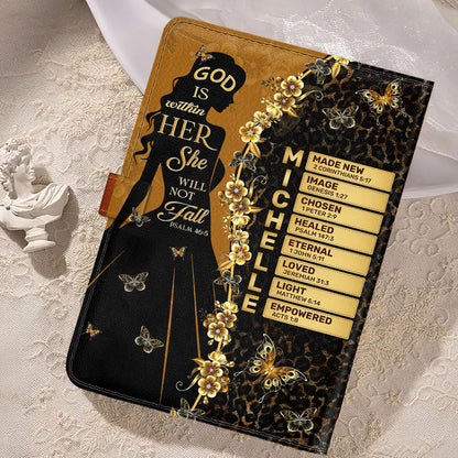 God Is Within Her She Will Not Fall | Personalized Leather Notebook & Pen Set