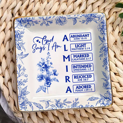 God Says I Am | Personalized Ceramic Ring Dish Square