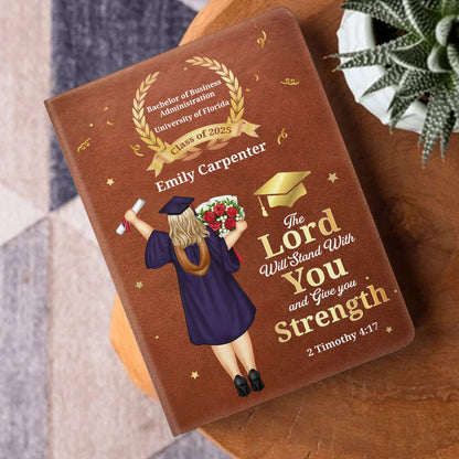 The Lord Will Give You Strength - Personalized Leather Cover Notebook
