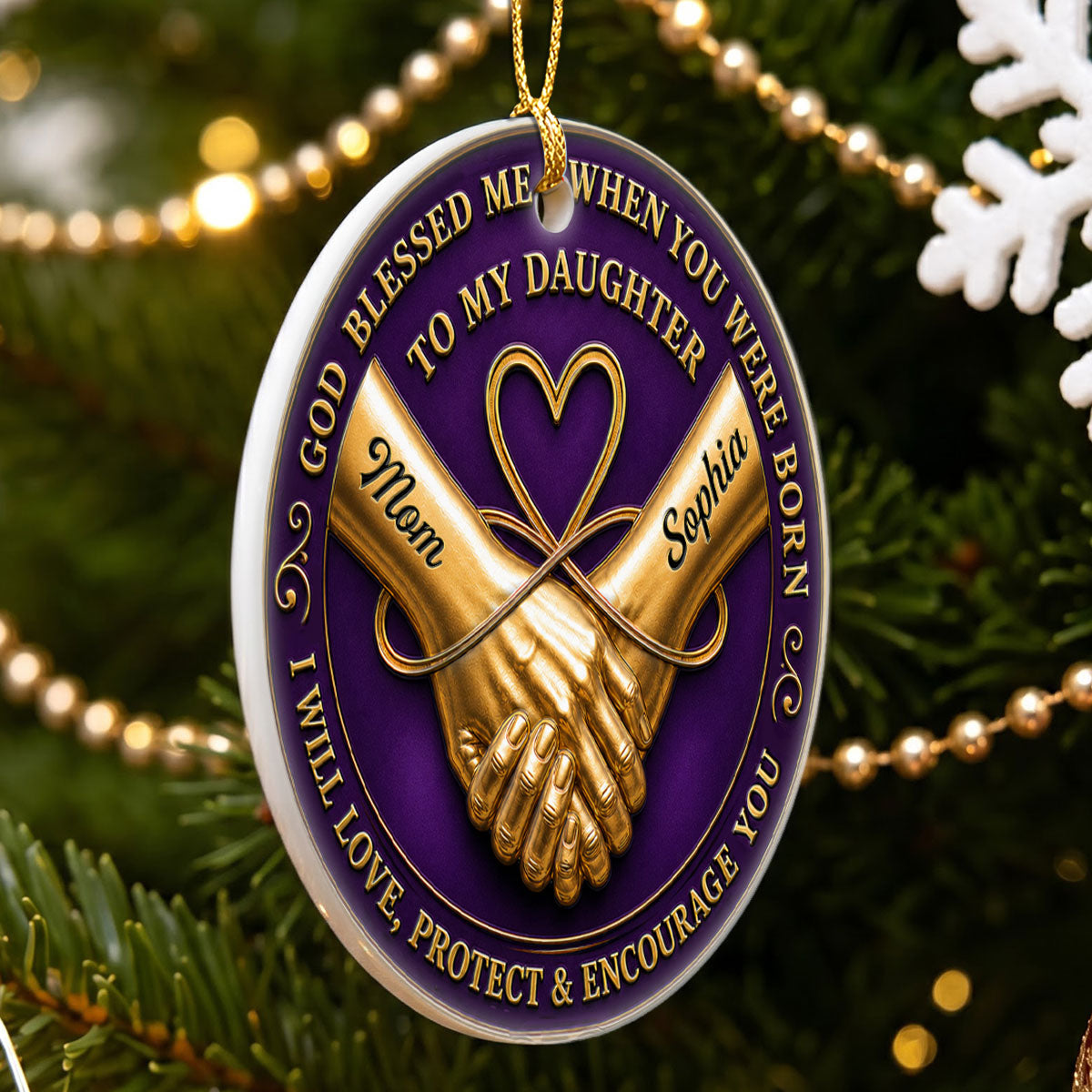 God Blessed Me When You Were Born | Personalized 3D Relief Round Ceramic Ornament