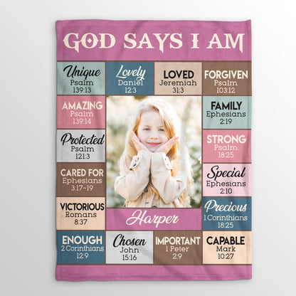 God Says I Am | Personalized Fleece Blanket