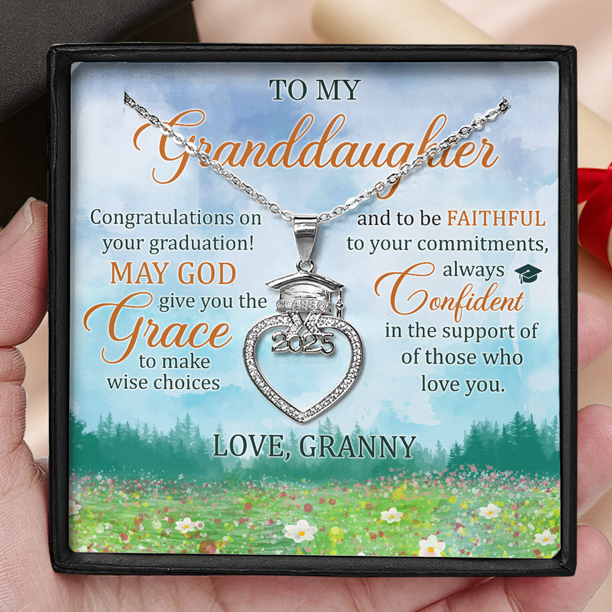 May God Give You The Grace | Personalized Grad Cap Heart Necklace With Box&Card