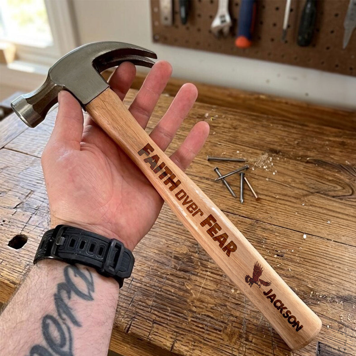 Faith Over Fear  | Personalized Wooden Hammer