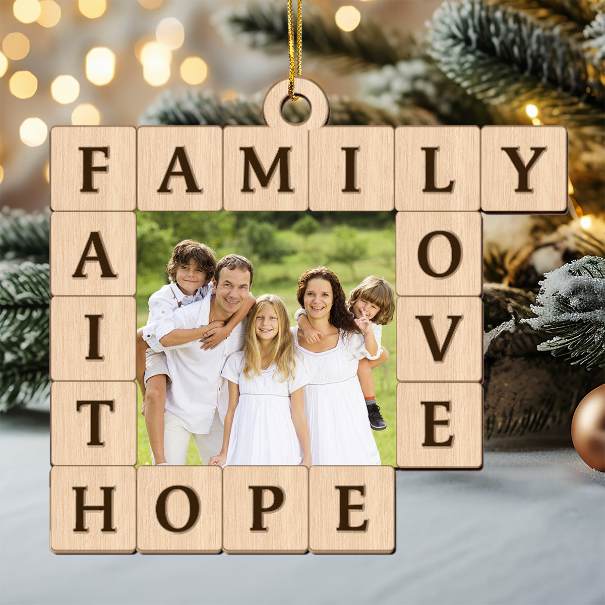 Family Faith Love Hope | Personalized Cutout & Print 2 Sides Wood Ornament JSCWO2SHLPA2749L