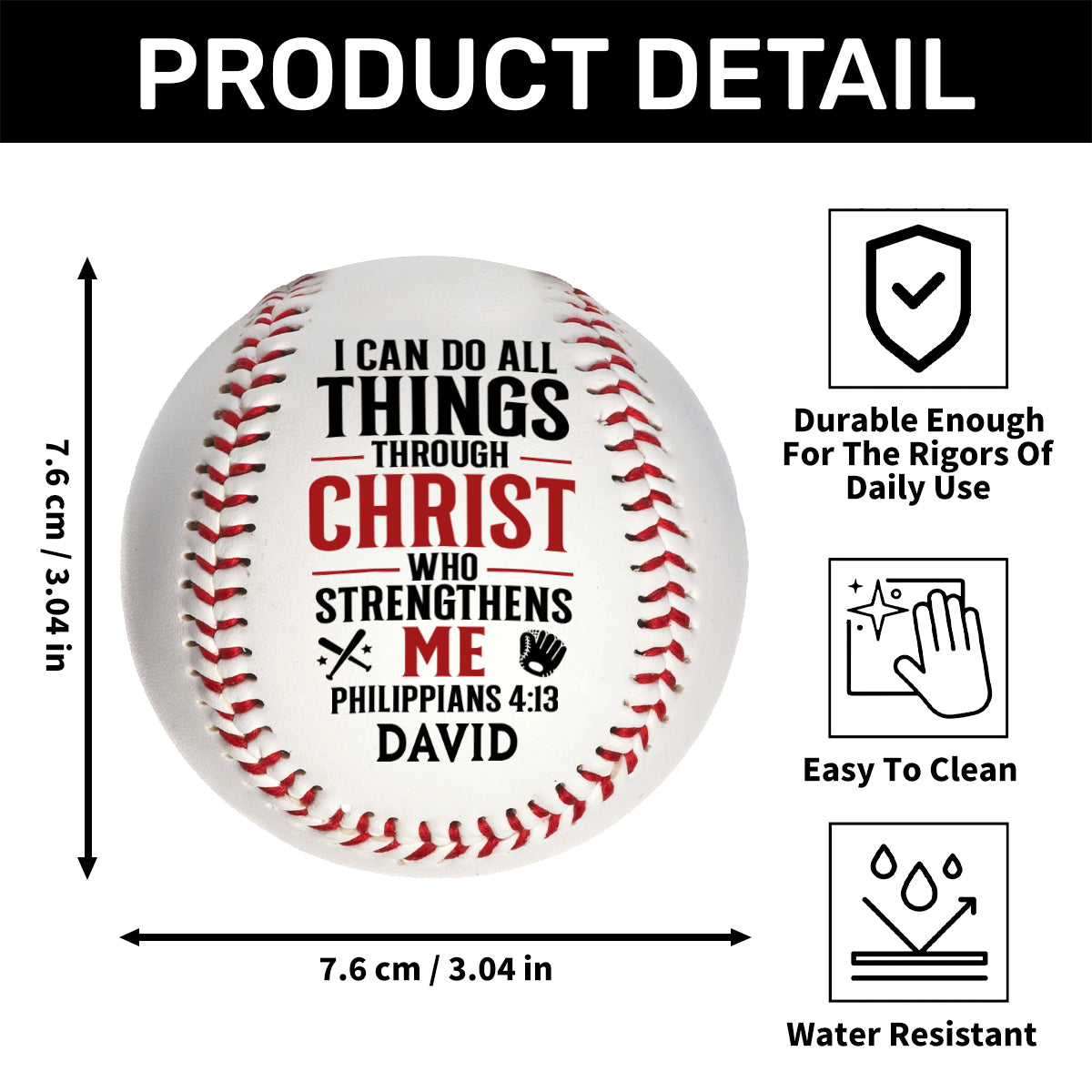 I Can Do All Things Through Christ Who Strengthens Me | Personalized Baseball Ball