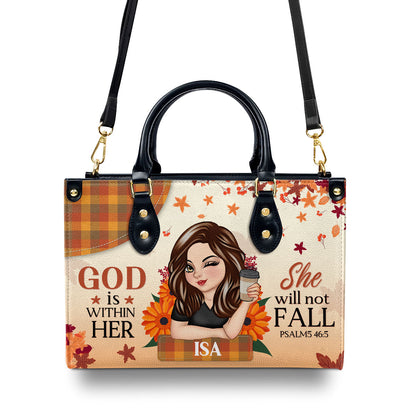 God Is Within Her She Will Not Fall | Personalized Leather Handbag JSLHBPPA1275M