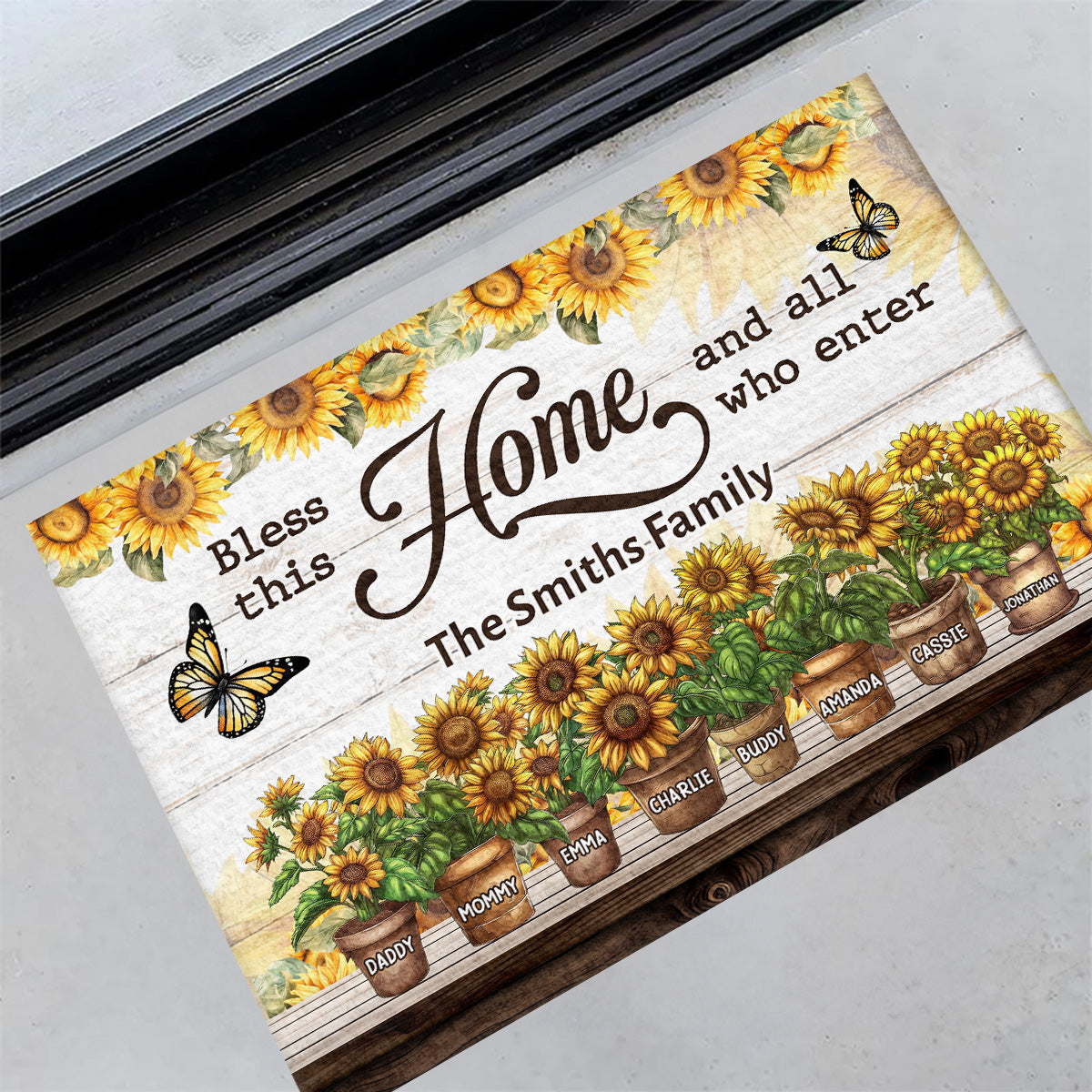 Bless This Home Sunflowers | Personalized Doormat JSDMHLTN1795L