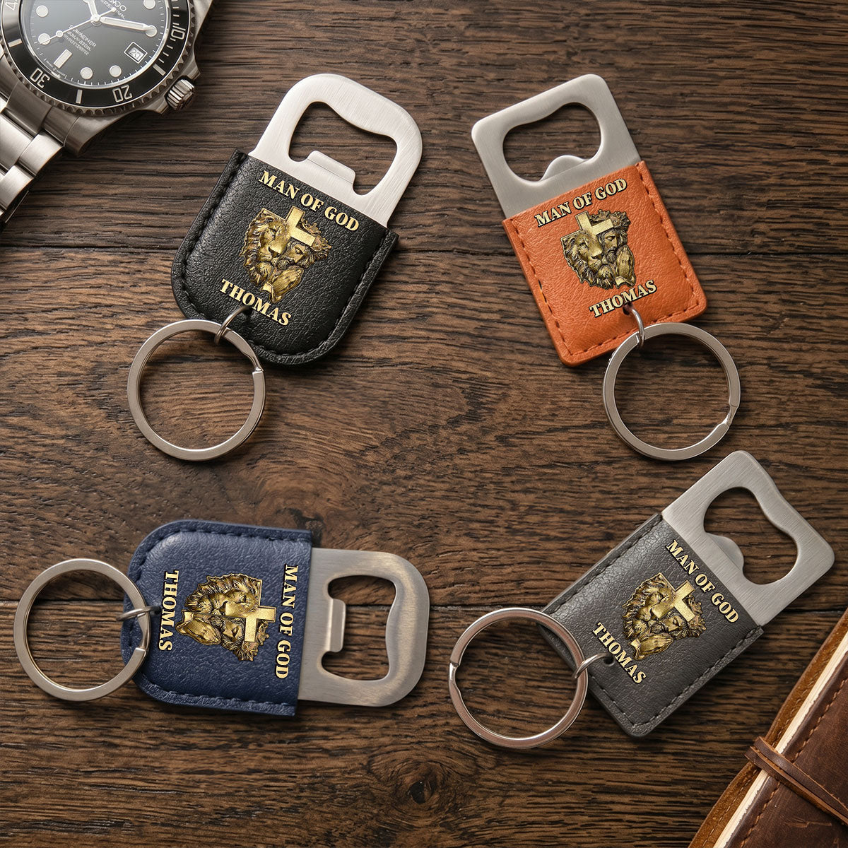 Man Of God | Personalized Leather Opener Keychain
