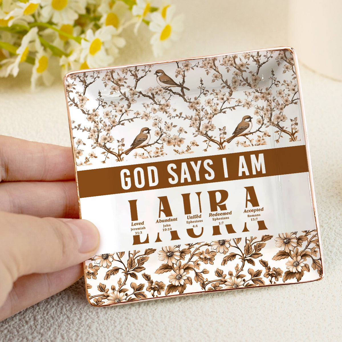 God Says I Am | Personalized Ceramic Ring Dish Square