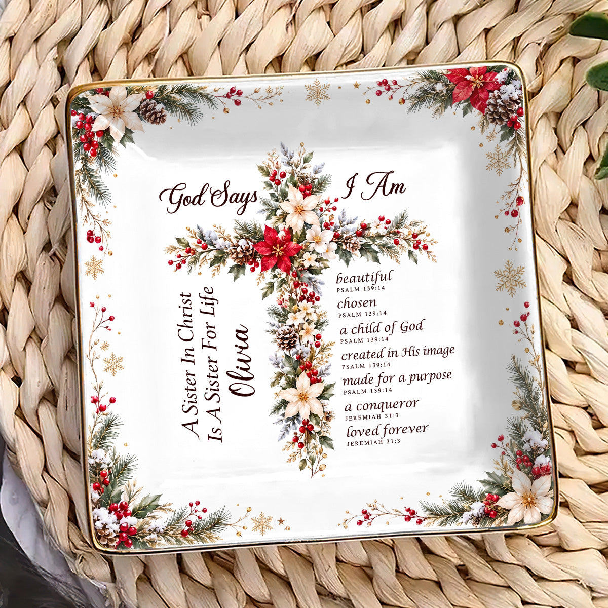 God Says I Am | Personalized Ceramic Ring Dish Square
