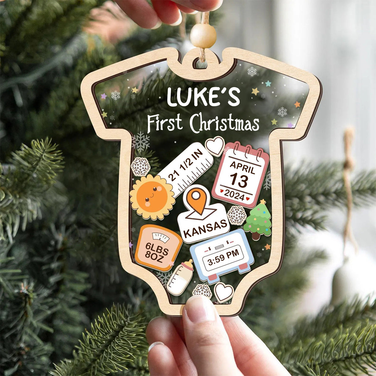 Baby 1st Christmas | Personalized 3 Layered Christmas Shaker Ornament JSCSOLEHA2160L