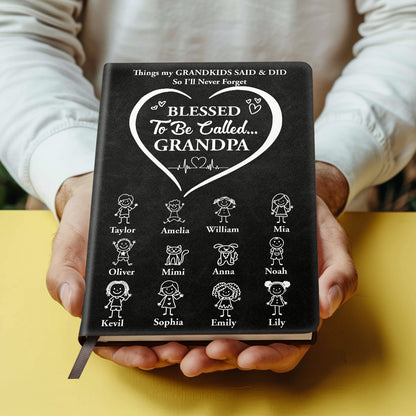Blessed To Be Called Grandpa Grandma Grandkids Edition  | Personalized Leather Cover Notebook