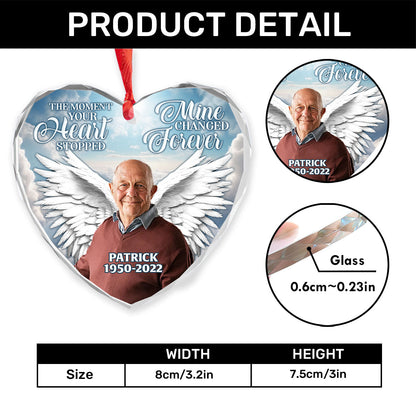 The Moment Your Heart Stopped Mine Changed Forever | Personalized Heart Shaped Glass Ornament JSHGOPN2748T