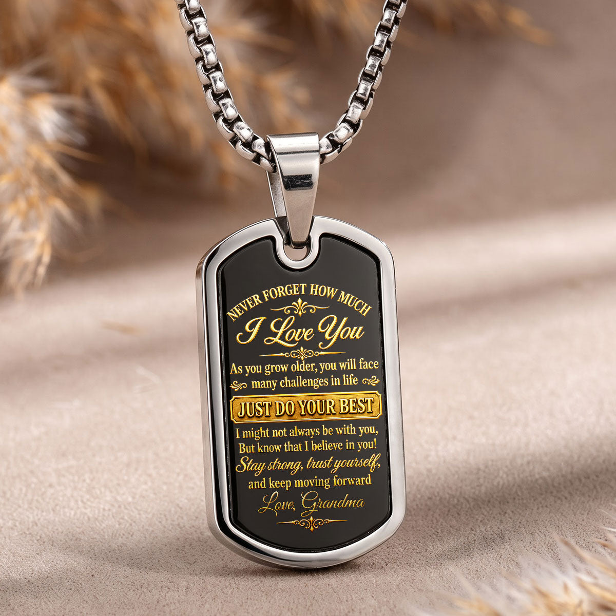 To My Grandson And Son | Personalized Dog Tag Necklace