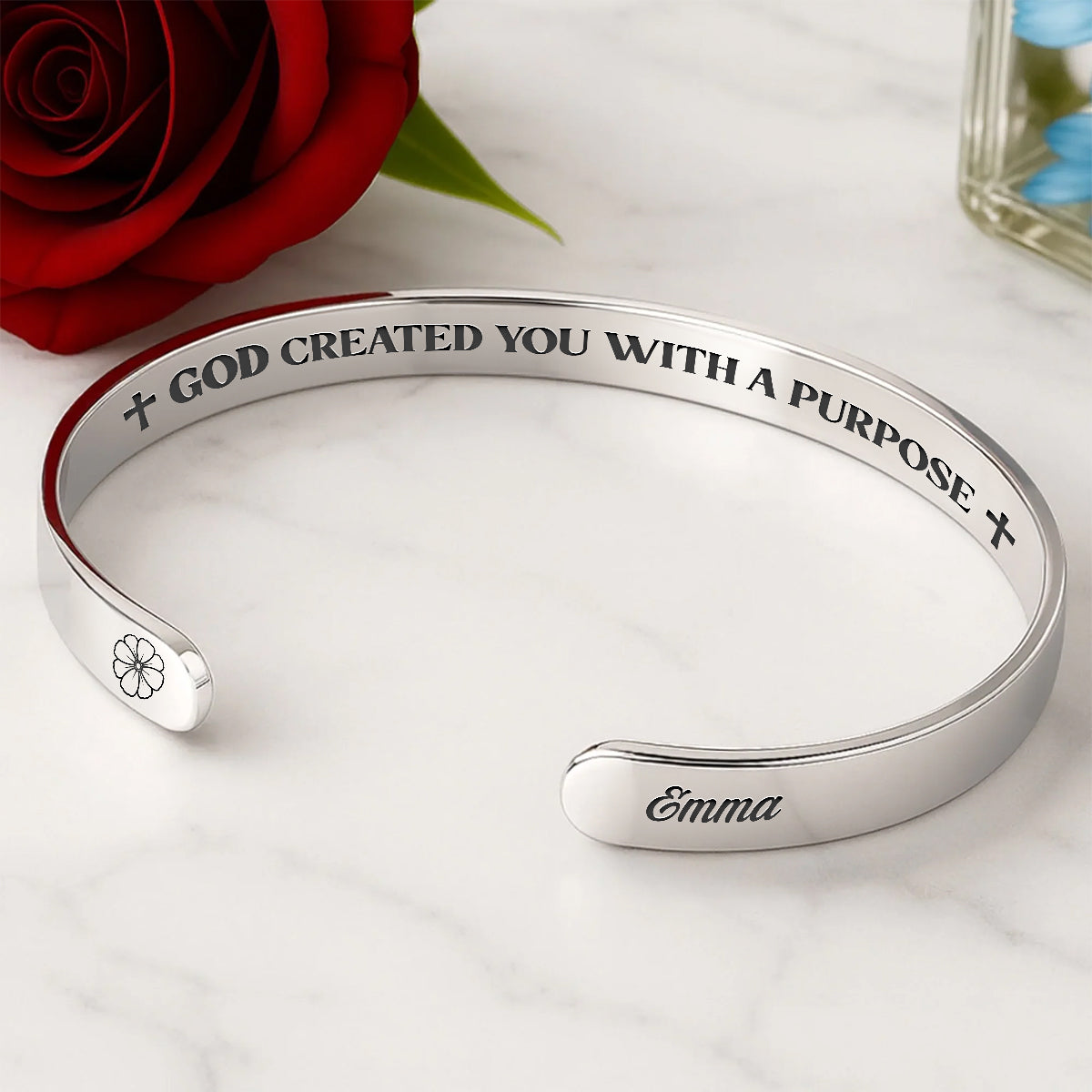 God Created You With A Purpose | Personalized Cuff Bangle Bracelet With Box