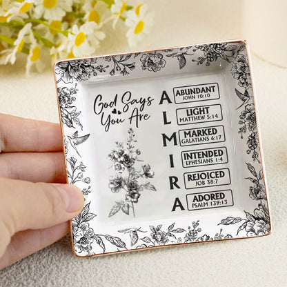 God Says I Am | Personalized Ceramic Ring Dish Square