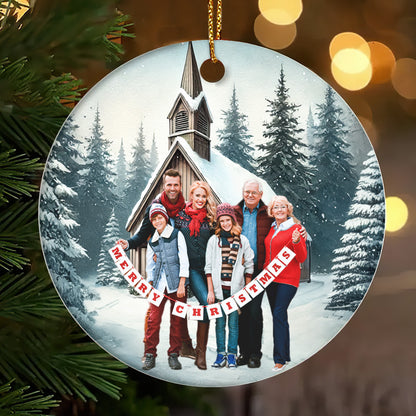 Family Christmas Church | Personalized Round Shaped Ceramic Ornament JSRSCOHLPA2666L