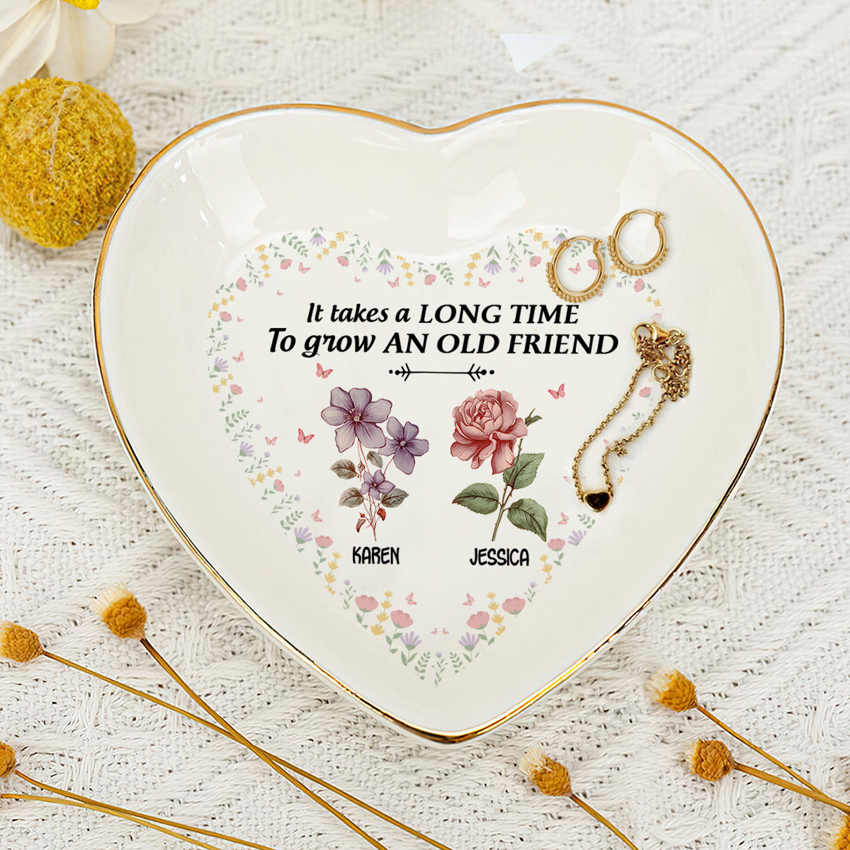 It Takes A Long Time To Grow An Old Friend | Personalized Heart Shaped Jewelry Dish