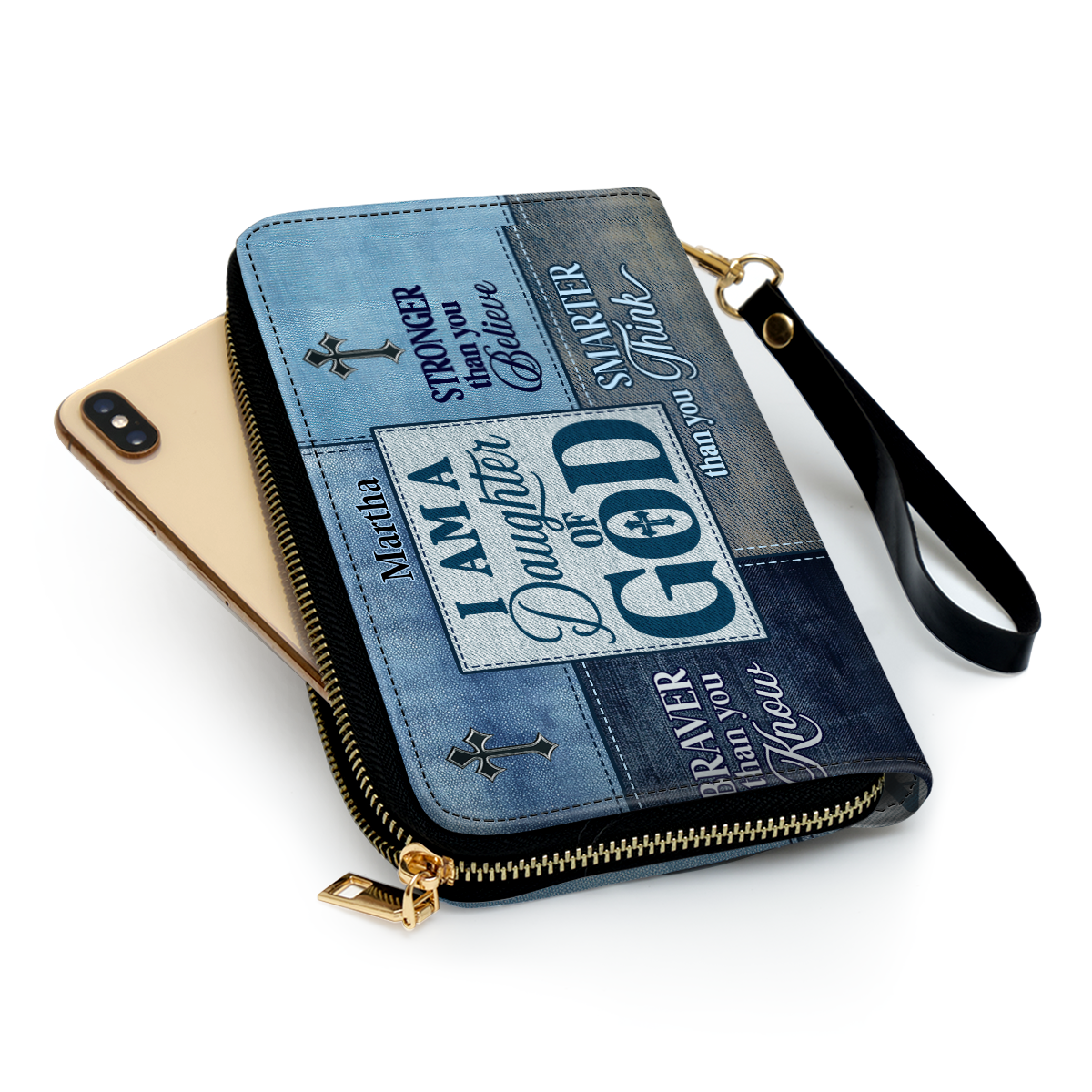 Personalized Leather Clutch Purse With Wristlet Strap Handle - Daughter Of God