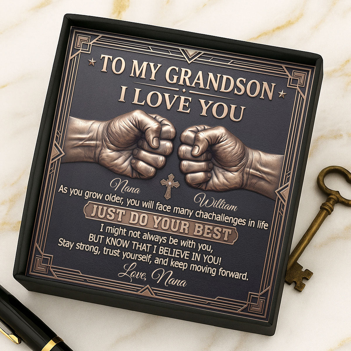 To My Grandson Keep Moving Forward | Personalized Cross Link Chain