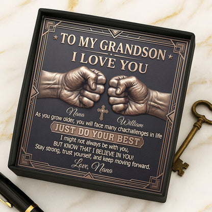 To My Grandson Keep Moving Forward | Personalized Cross Link Chain
