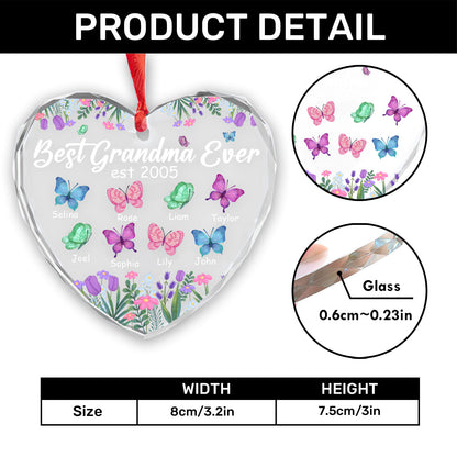 Best Grandma Ever | Personalized Heart Shaped Glass Ornament JSHGOPN2699T