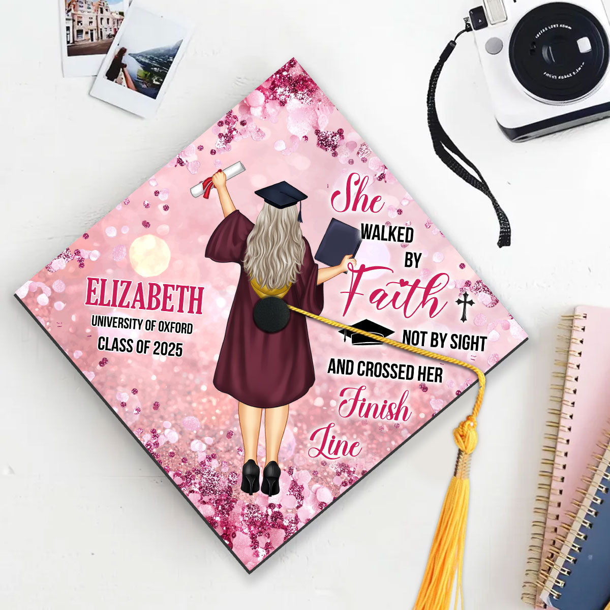 She Walked By Faith | Personalized Graduation Cap Topper
