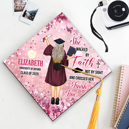 She Walked By Faith | Personalized Graduation Cap Topper