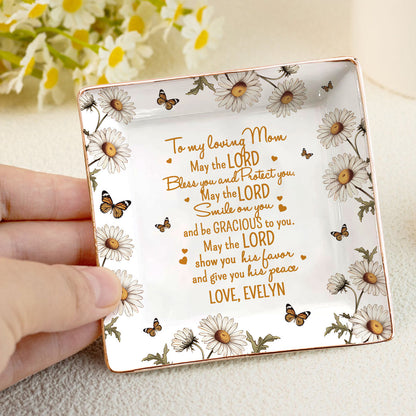May The Lord Bless You And Protect You | Personalized Ceramic Ring Dish Square