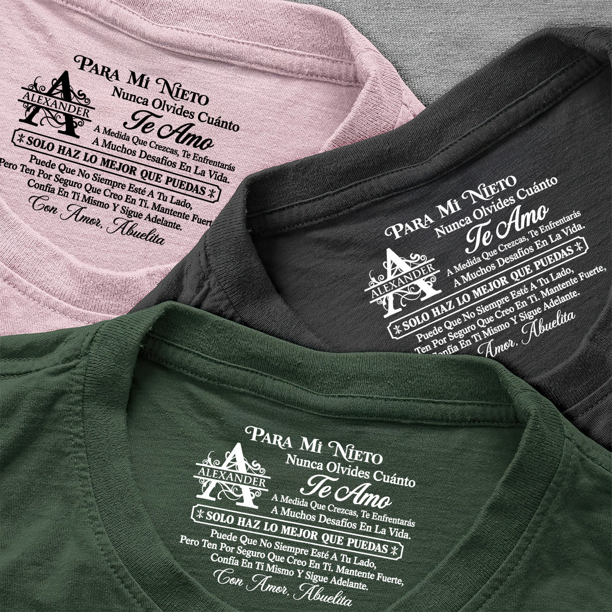 Para Mi Nieto Nunca Olvides Cuánto Te Amo | Personalized Shirt With Design Inner Neck