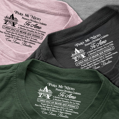Para Mi Nieto Nunca Olvides Cuánto Te Amo | Personalized Shirt With Design Inner Neck