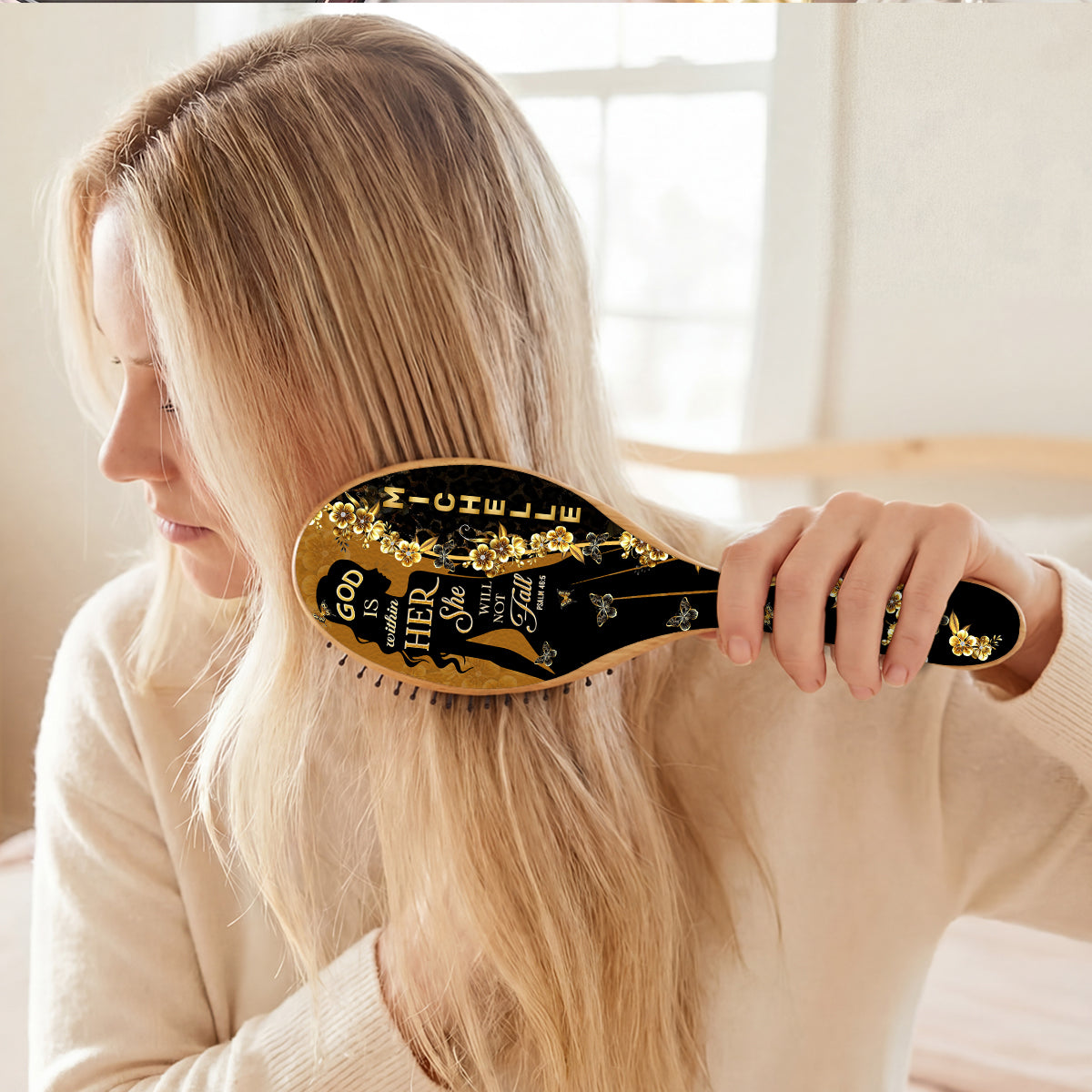 God Is Within Her She Will Not Fall | Personalized Hair Brush