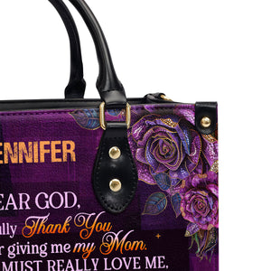 Jesuspirit | Personalized Leather Handbag With Zipper | I Gratefully For Giving Me My Mom LHBM788