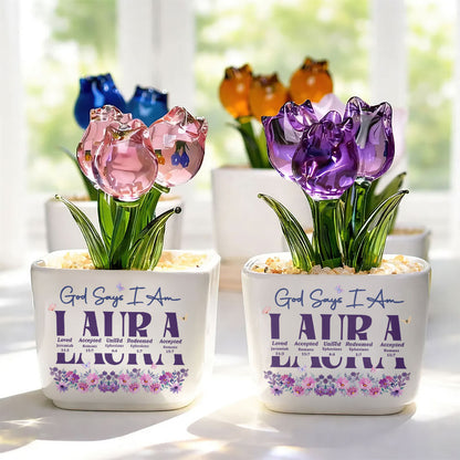God Says I Am | Personalized Glass Everlasting Tulips